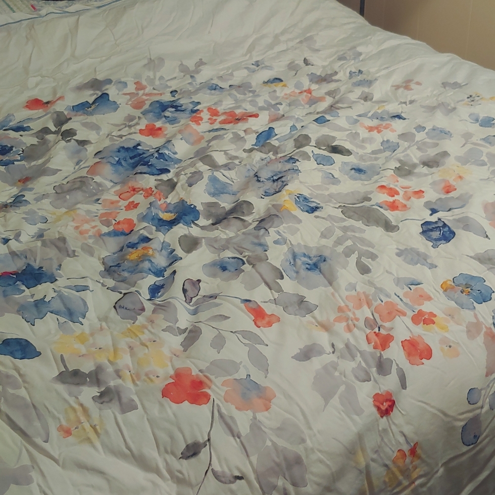 Floral Watercolor Print Reversible Duvet Cover King With Two Shams